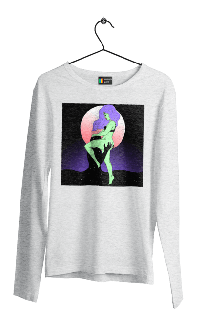 Чоловічий лонгслів з принтом "Зелена Дівчина І Місяць". Інопланетянка, місяць. 2070702