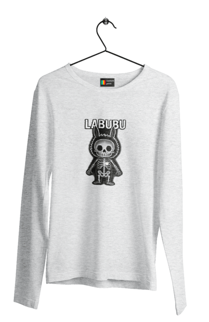 Чоловічий лонгслів з принтом "Лабубу". Анатомія, кістки, лабубу, миложутко, мінімалізм, рентген, серце` що світиться, скелет, череп, чорнобіле. 2070702