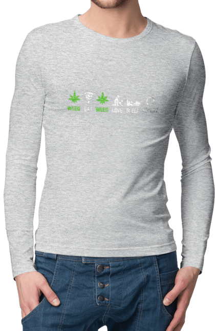 Men`s longsleeve with prints Eat, love, sleep, repeat. Dream, eat, love, pizza, repeat, sex, sleep, weed. 2070702