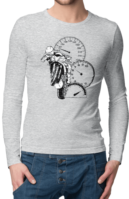 Чоловічий лонгслів з принтом "Мотоцикл Швидкість Чорний". Мото, мотоцикл, розгін, швидкість. 2070702