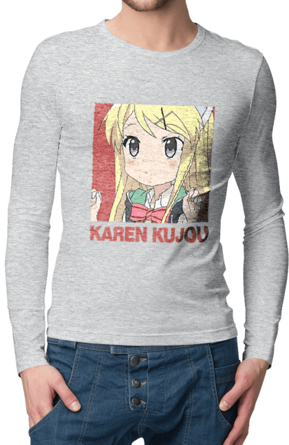 Мужской лонгслив с принтом Золотая мозаика Карен Кудзё. Anime, karen kujo, kiniro mosaic, kinmoza, manga, аниме, золотая мозаика, карен, карен кудзё, манга. 2070702