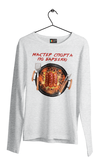 Men`s longsleeve with prints Master Of Sports On Barbecue. B-b-q, master of sport, picnic, sausages. 2070702