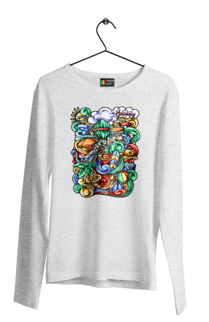 Чоловічий лонгслів з принтом "Канікули відпочинок арт". Відпочинок, канікули, літо, море, пляж, подорож. 2070702