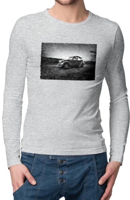 Men`s longsleeve with prints Retro car black and white. Auto, retro, retro machine. 2070702