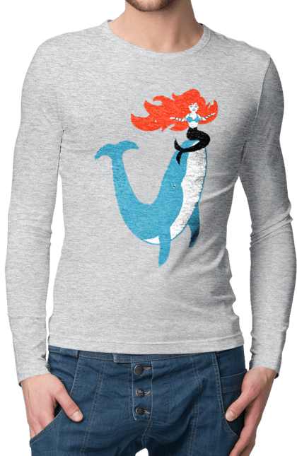 Men`s longsleeve with prints Mermaid And Whale. Mermaid, sea, whale. 2070702
