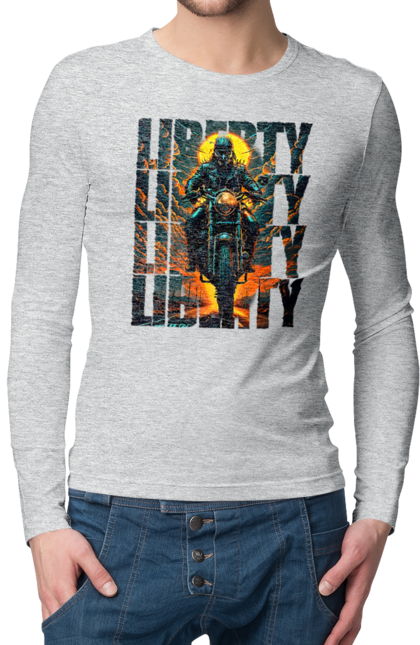 Чоловічий лонгслів з принтом "Байкер". Байкер, мотоцикліст, подорожі, свобода, туризм. 2070702