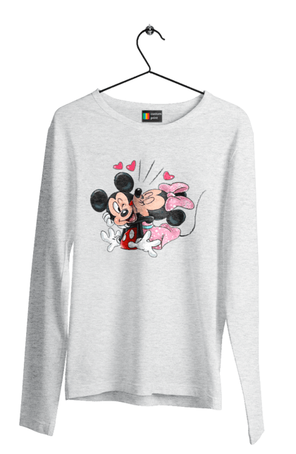 Мужской лонгслив с принтом Микки Маус и Минни Маус. Mickey mouse, minnie mouse, дисней, микки, микки маус, минни маус, мультфильм. 2070702