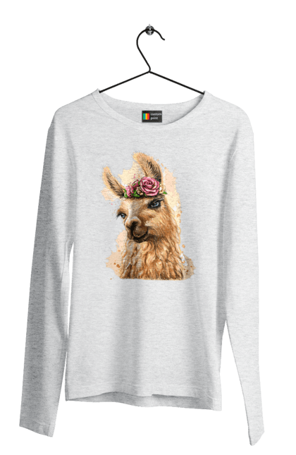 Men`s longsleeve with prints Lama Portrait. Animal, lama, portrait. 2070702