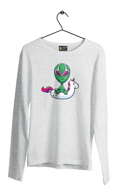 Men`s longsleeve with prints Alien Floats In A Circle. Alien, inflatable circle, to swim. 2070702