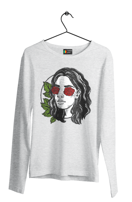 Men`s longsleeve with prints Girl With Roses In The Eyes. Girl, rose flower. 2070702
