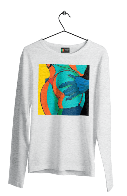 Чоловічий лонгслів з принтом "Жіноча Попа В Чоловічих Руках". Гола, жопа, ляпас. 2070702