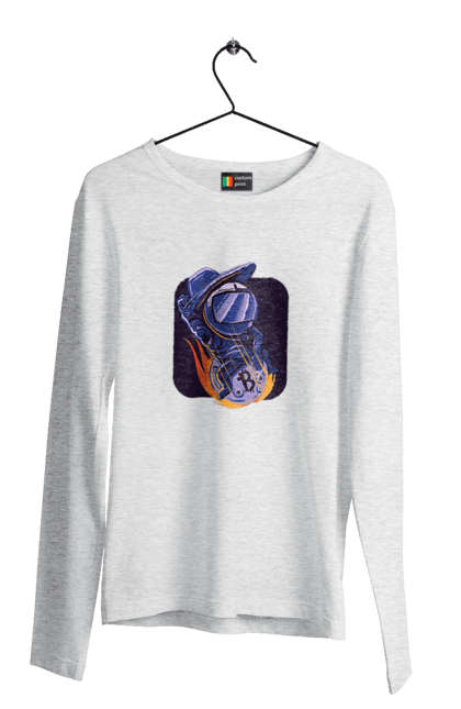 Чоловічий лонгслів з принтом "Космо біткоїн". Биткоин, бінарний, біткоїн, біткойн, валюта, гроші, крипто, програміст, хакер. 2070702