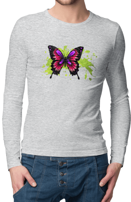 Men`s longsleeve with prints Pink Butterfly. Butterfly. 2070702
