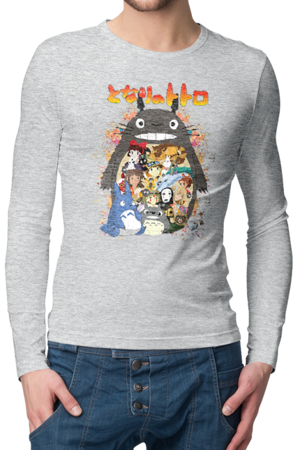 Men's longsleeve with prints Totoro. Adventures, anime, comedy drama, fantasy, film, my neighbor totoro, tv series. 2070702