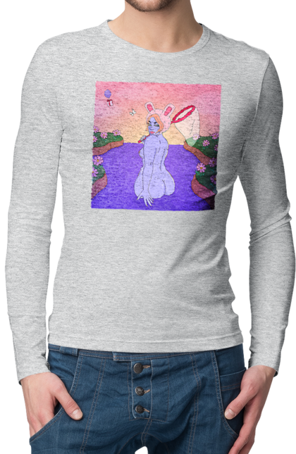 Men`s longsleeve with prints Purple Girl On The Hunt. Girl, naked, net. 2070702