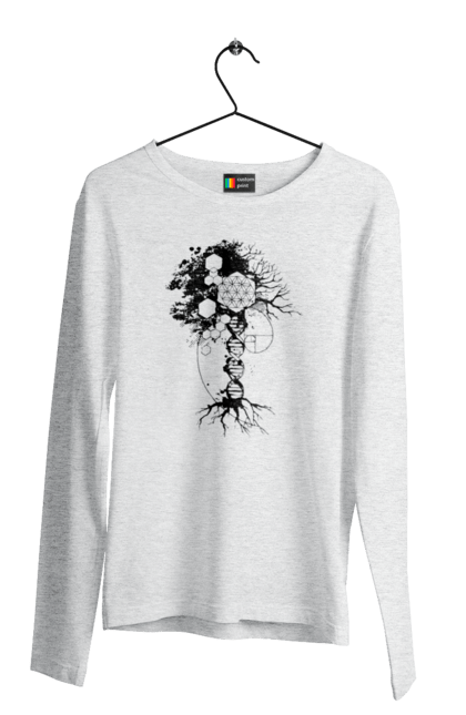 Чоловічий лонгслів з принтом "Древо життя". Геном людини, дерево життя, золотий перетин, квітка життя, сакральна геометрія, таємниця світобудови, таємниця числа фібоначчі, число бога, число фібоначчі. 2070702