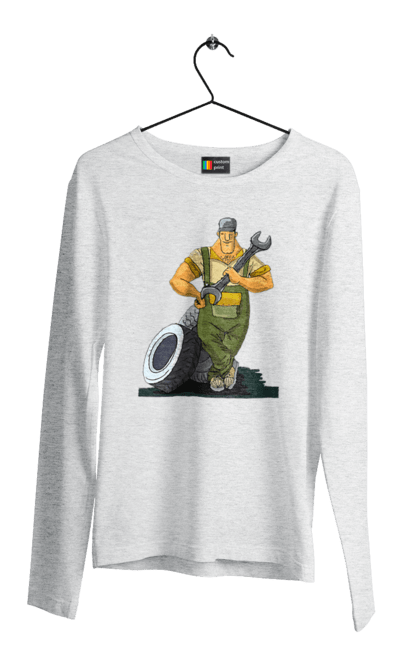 Men`s longsleeve with prints Car Mechanic. Profession, wheels, wrench. 2070702