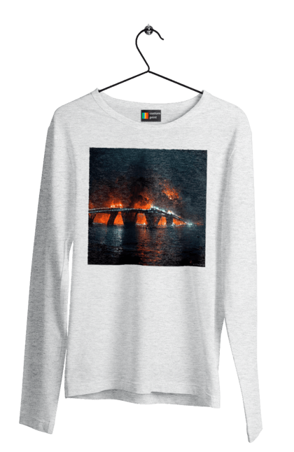 Men`s longsleeve with prints The Crimean bridge is on fire. Air strike, army of russia, army of ukraine, bridge, crimea, fit, shock. 2070702