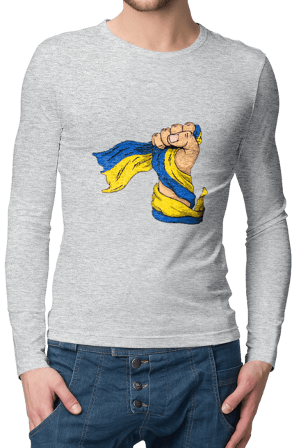 Men`s longsleeve with prints Strong Ukraine. Fist, flag of ukraine, ukraine, ukrainian symbols, will. 2070702