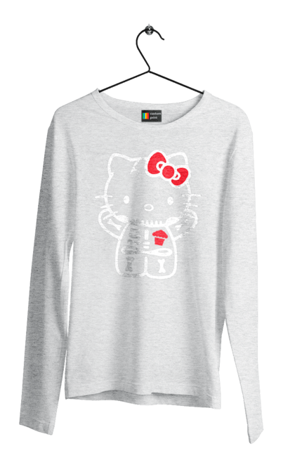 Чоловічій лонгслів з принтом "Хелло Кітті Хелловін". Halloween, hello kitty, zombie, бренд, зомбі, кошеня, персонаж, скелет, хелло кітті, хелловін. 2070702