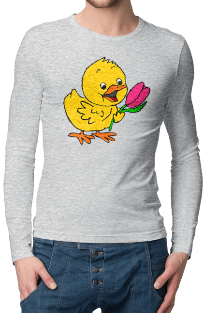 Men`s longsleeve with prints Chicken With A Tulip. Chick, tulip. 2070702