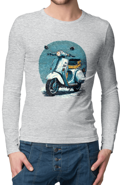 Чоловічий лонгслів з принтом "Мопед". Відпочинок, літо, мопед, скутер, швидкість. 2070702