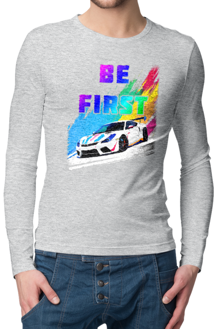 Чоловічий лонгслів з принтом "Гонка". Автомобільний, гонка, спортивна машина, спортивний автомобіль. 2070702