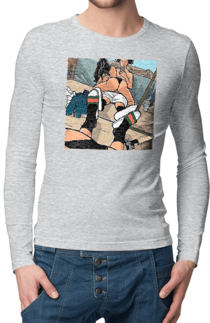 Чоловічий лонгслів з принтом "Голе Селфі У Дзеркалі". Жопа, зверху, селфі. 2070702