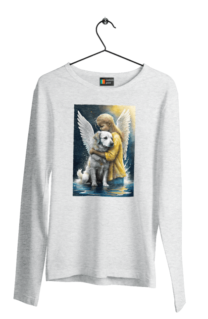 Men`s longsleeve with prints Girl and dog angel [memorial to dead animals]. Angel dog, crimea, girl and dog, kherson, new tile, ukraine. 2070702