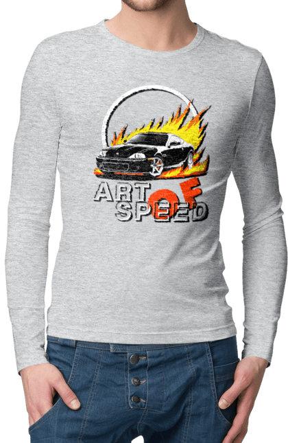Чоловічий лонгслів з принтом "Автомобіль у вогні". Авто, автомобіль у вогні, гонка, дрейф, спорт, спортивна машина, швидкість. 2070702