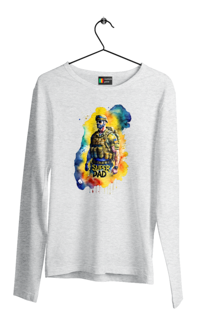 Чоловічий лонгслів з принтом "Супер тато ЗСУ". День батька, день тата, зсу, люблю тата, супер, супер тато, супер тато зсу, тато, тато зсу, україна. 2070702