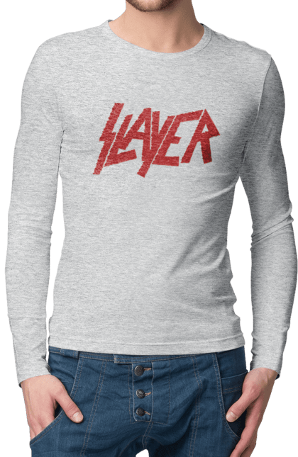 Мужской лонгслив с принтом Slayer. Slayer, грув-метал, група, метал група, музыка, ню-метал, спид-метал, трэш-метал, череп. 2070702