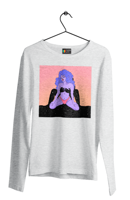 Чоловічий лонгслів з принтом "Фіолетова Дівчина В Трусиках". Інопланетянка, у трусах. 2070702