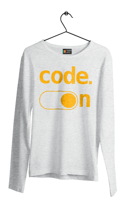 Чоловічий лонгслів з принтом "Код увімкнено". Айті, айтішник, для айтішника, для програміста, код увімкнено, подарунок айтішнику, подарунок програмісту, програміст, розробник. 2070702