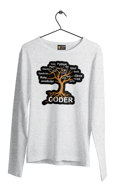 Чоловічий лонгслів з принтом "Кодер". Айті, айтішник, для айтішника, для програміста, кодер, подарунок айтішнику, подарунок програмісту, програміст, розробник. 2070702