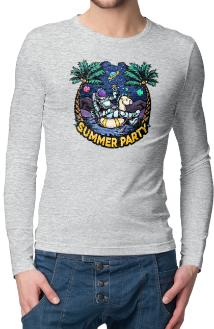Men`s longsleeve with prints Summer Party With Astronaut. Cosmonaut, space, summer. 2070702