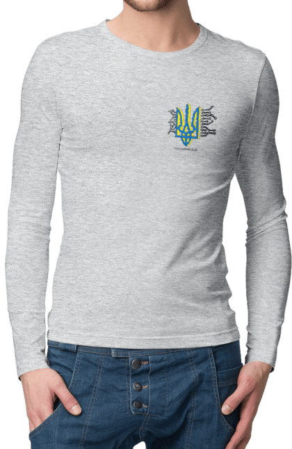 Чоловічий лонгслів з принтом "Процесор Свободи  серце. Жовтоблакить.". Sarabeevart, купити, патріотична, процесор, свобода, серце, україна. 2070702