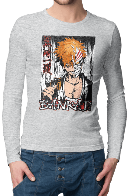 Мужской лонгслив с принтом Блич Ичиго Куросаки. Anime, bleach, ichigo kurosaki, manga, аниме, блич, ичиго, ичиго куросаки, манга. 2070702