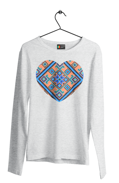 Men`s longsleeve with prints Heart embroidery. Cross stitch, embroidered shirt, embroidery, heart, i love ukraine, symbols of ukraine, traditions of ukraine, ukraine. 2070702