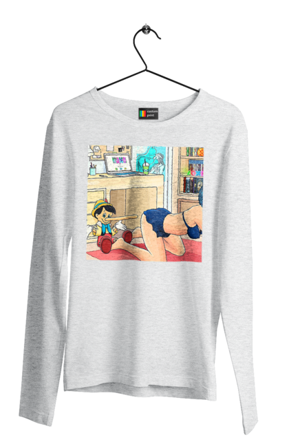 Чоловічий лонгслів з принтом "Буратіно У Дорослій Казці". Бетмен, буратіно, гола, поцілунок, прикол. 2070702