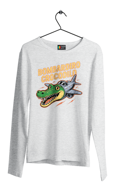 Чоловічий лонгслів з принтом "Bombardino Crocodilo". Bombardino, bombardino crocodilo, crocodilo, бомбардиро крокодило, бомбардіно крокоділо, крокодил, крокодил літак, крокодил мем, мем бомбардине крокодило, меми. 2070702