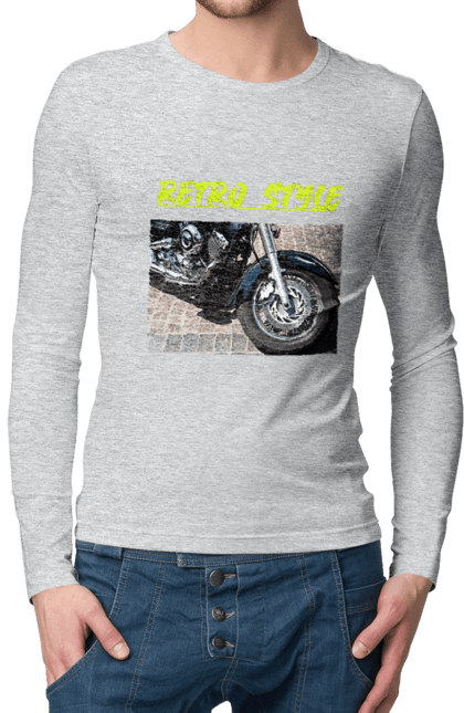 Чоловічий лонгслів з принтом "Мото2". Байк, дорога, мотоцикл, ретро, стиль, швидкість. 2070702