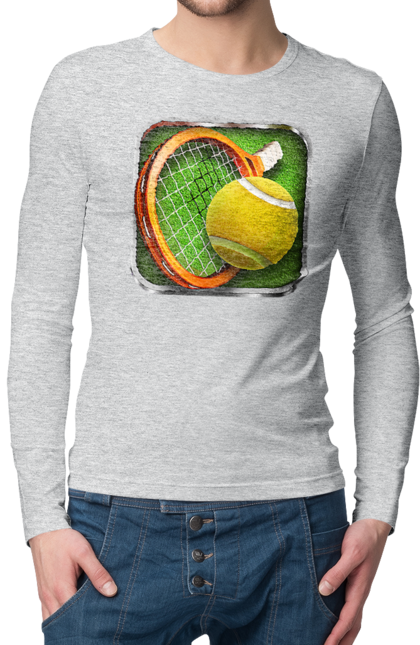 Men`s longsleeve with prints Tennis. Ball, ground tournament, london, players, prize fund, racket, sponsor, tennis, tournament grid. 2070702