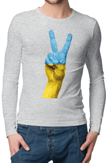 Men`s longsleeve with prints Two Fingers, World, Ukraine. Arm, peace, ukraine. 2070702