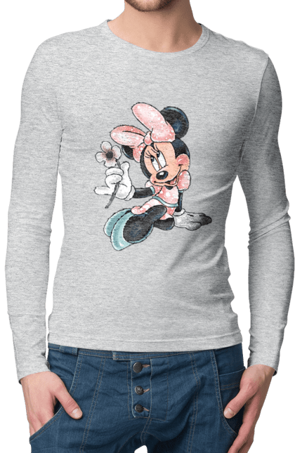 Мужской лонгслив с принтом Минни Маус. Mickey mouse, minnie mouse, дисней, микки, микки маус, минни маус, мультфильм. 2070702