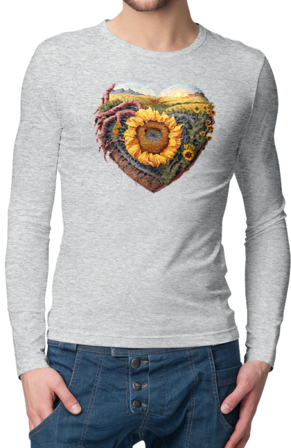 Men`s longsleeve with prints Символи України. Field, sky, sunflower, symbols of ukraine, ukraine, wheat. 2070702