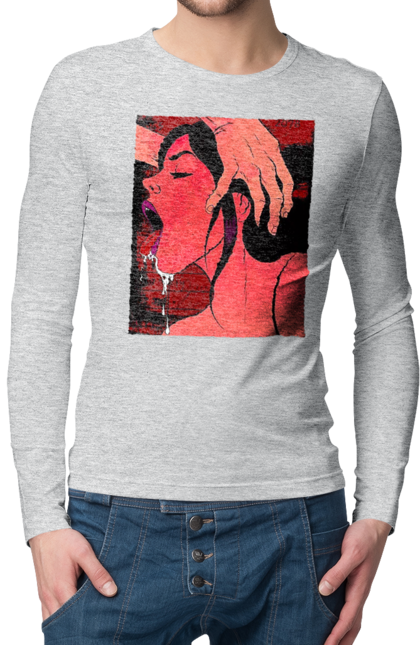 Чоловічий лонгслів з принтом "Дівчина Смокче Зі Слиною". Секс, смоктати. 2070702