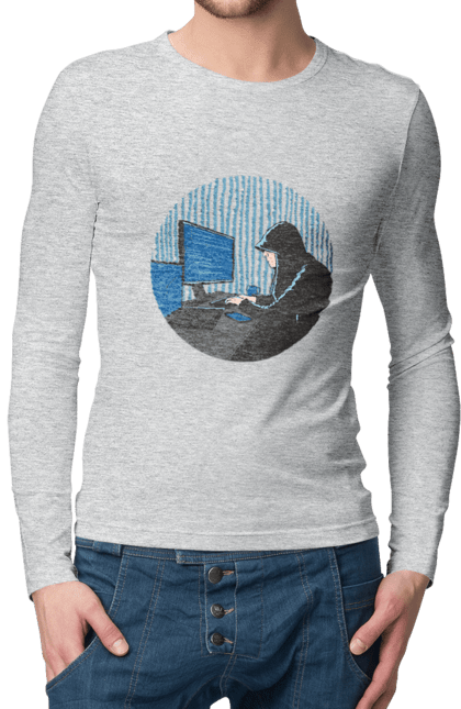 Чоловічий лонгслів з принтом "Хакер". Бінарний, гік, програміст, хакер. 2070702