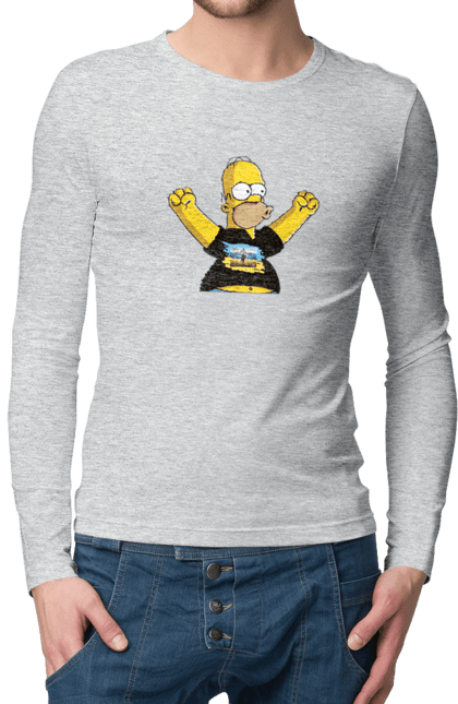 Men`s longsleeve with prints Simpson and the Russian ship. Homer, homer simpson, patriot, russian ship, ship brand, simpson, ukraine, victory, war. 2070702