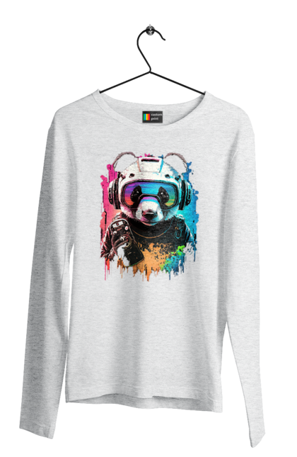 Чоловічий лонгслів з принтом "Панда в VR шолом". Віртуальна реальність, гік, панда, персонаж, шолом. 2070702